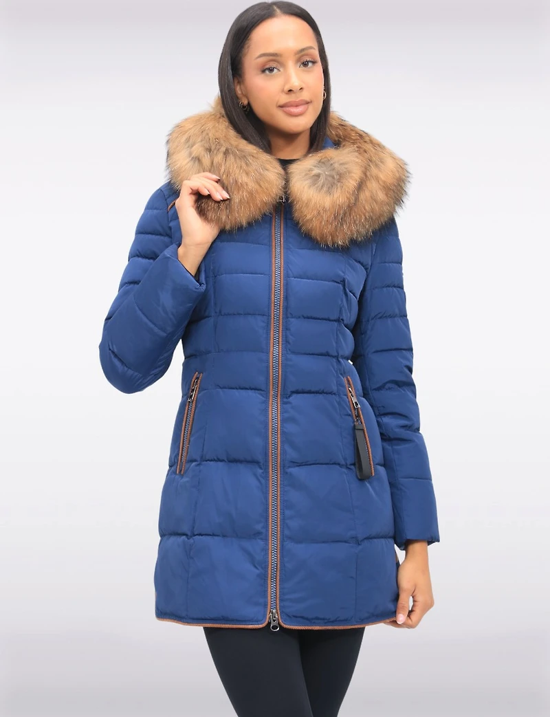 High Collar Eco-Down Polyloft® Hooded Puffer-Removable Genuine Fur Trim by Sokos