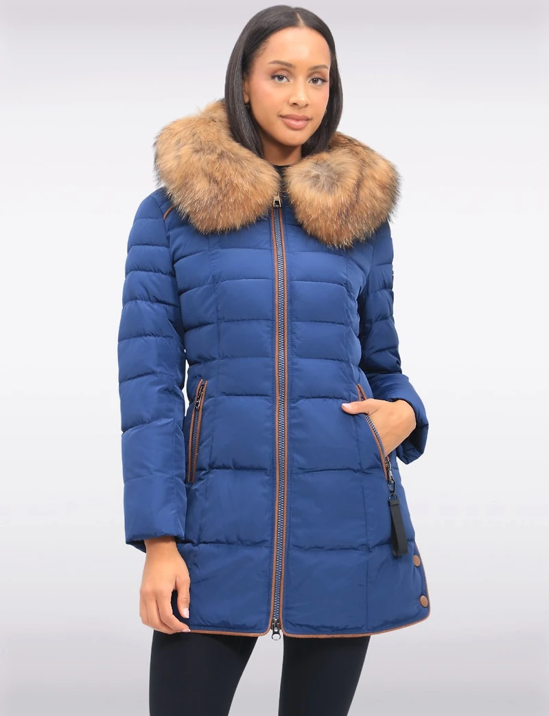 High Collar Eco-Down Polyloft® Hooded Puffer-Removable Genuine Fur Trim by Sokos