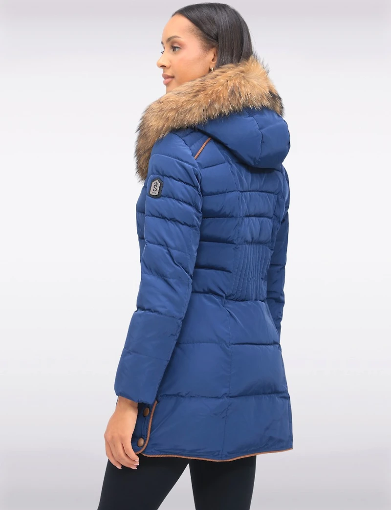 High Collar Eco-Down Polyloft® Hooded Puffer-Removable Genuine Fur Trim by Sokos