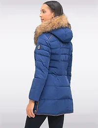 High Collar Eco-Down Polyloft® Hooded Puffer-Removable Genuine Fur Trim by Sokos