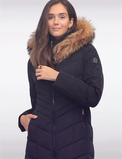 Luxe Maxi Eco-Down Puffer Coat with Detachable Genuine Fur Trim & Hood by Sokos