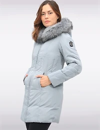 High Collar Polyloft® Hooded Puffer with Detachable Genuine Fur Trim by Sokos