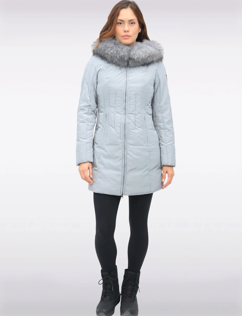 High Collar Polyloft® Hooded Puffer with Detachable Genuine Fur Trim by Sokos