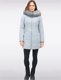 High Collar Polyloft® Hooded Puffer with Detachable Genuine Fur Trim by Sokos