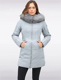 High Collar Polyloft® Hooded Puffer with Detachable Genuine Fur Trim by Sokos