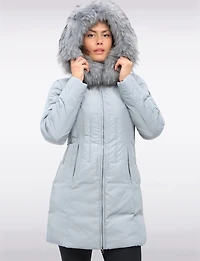 High Collar Polyloft® Hooded Puffer with Detachable Genuine Fur Trim by Sokos