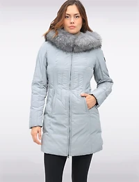 High Collar Polyloft® Hooded Puffer with Detachable Genuine Fur Trim by Sokos