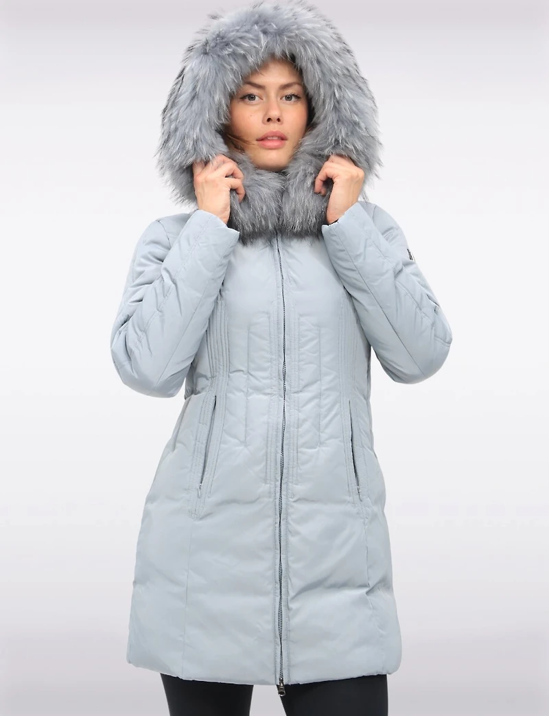 High Collar Polyloft® Hooded Puffer with Detachable Genuine Fur Trim by Sokos