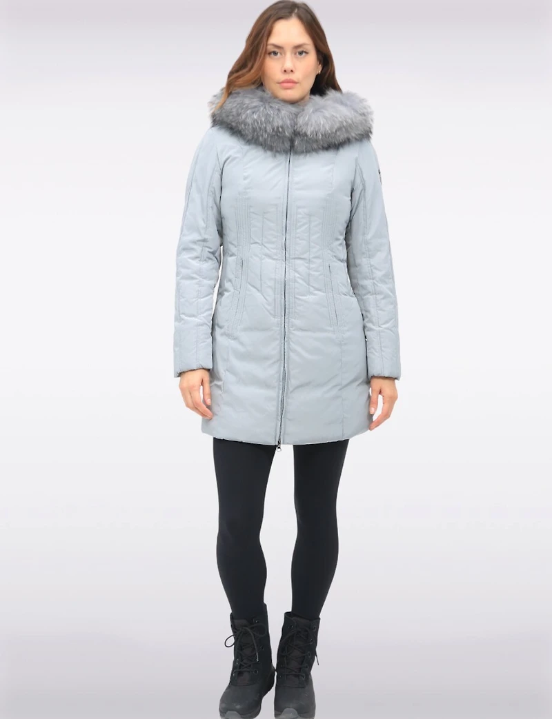 High Collar Polyloft® Hooded Puffer with Detachable Genuine Fur Trim by Sokos