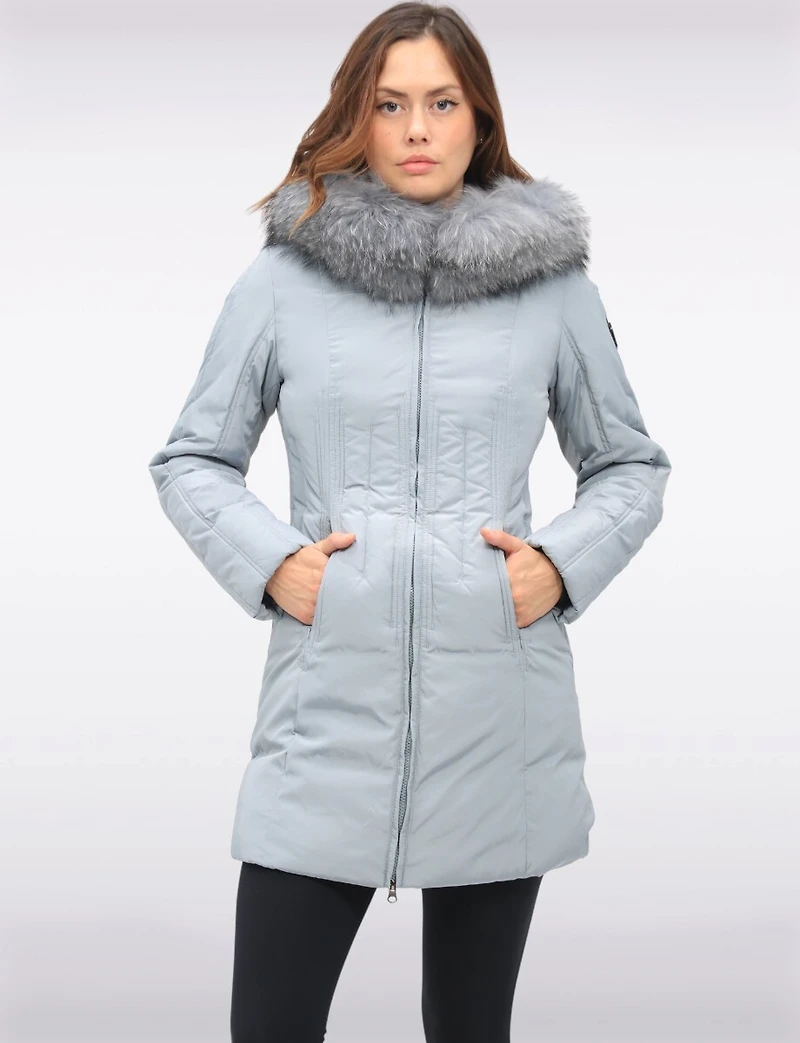 High Collar Polyloft® Hooded Puffer with Detachable Genuine Fur Trim by Sokos