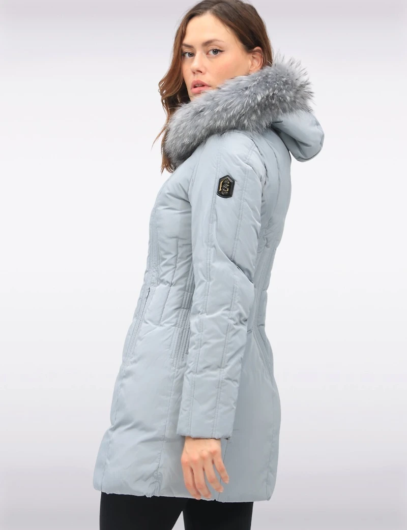 High Collar Polyloft® Hooded Puffer with Detachable Genuine Fur Trim by Sokos