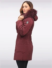 High Collar Polyloft® Hooded Puffer with Detachable Genuine Fur Trim by Sokos