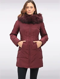 High Collar Polyloft® Hooded Puffer with Detachable Genuine Fur Trim by Sokos