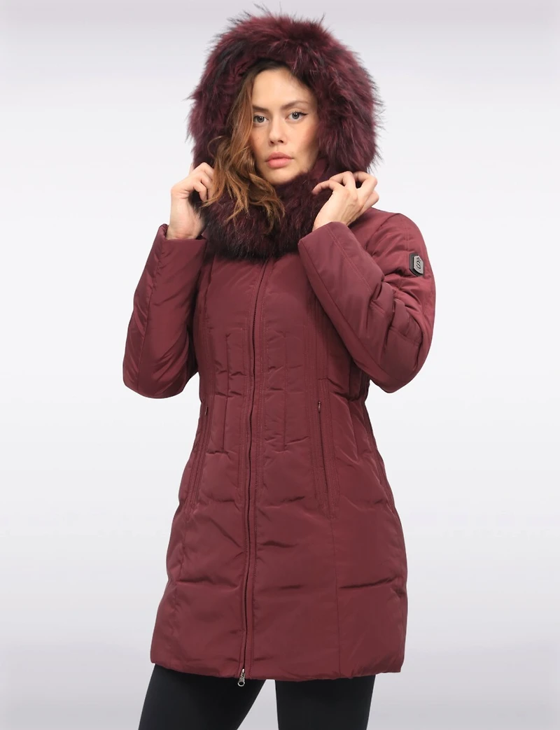 High Collar Polyloft® Hooded Puffer with Detachable Genuine Fur Trim by Sokos