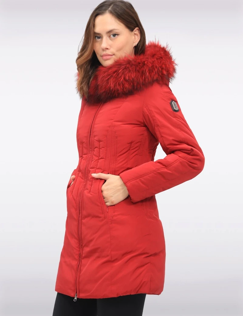 High Collar Polyloft® Hooded Puffer with Detachable Genuine Fur Trim by Sokos