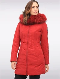 High Collar Polyloft® Hooded Puffer with Detachable Genuine Fur Trim by Sokos