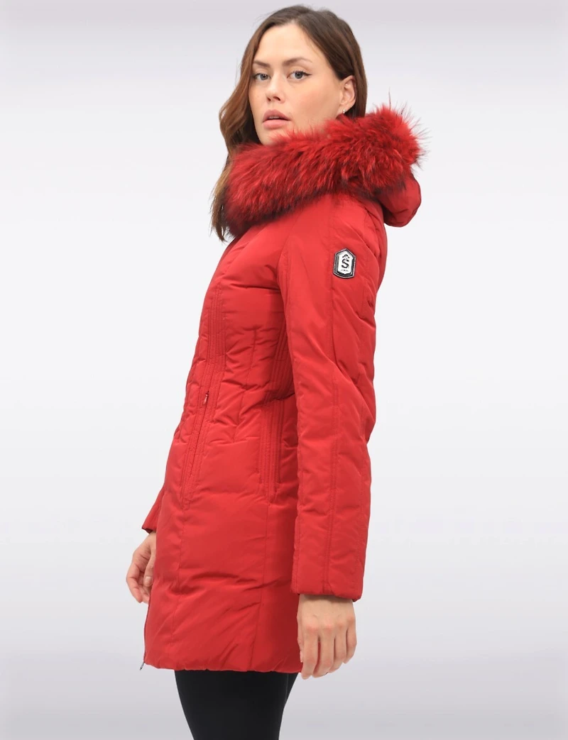 High Collar Polyloft® Hooded Puffer with Detachable Genuine Fur Trim by Sokos