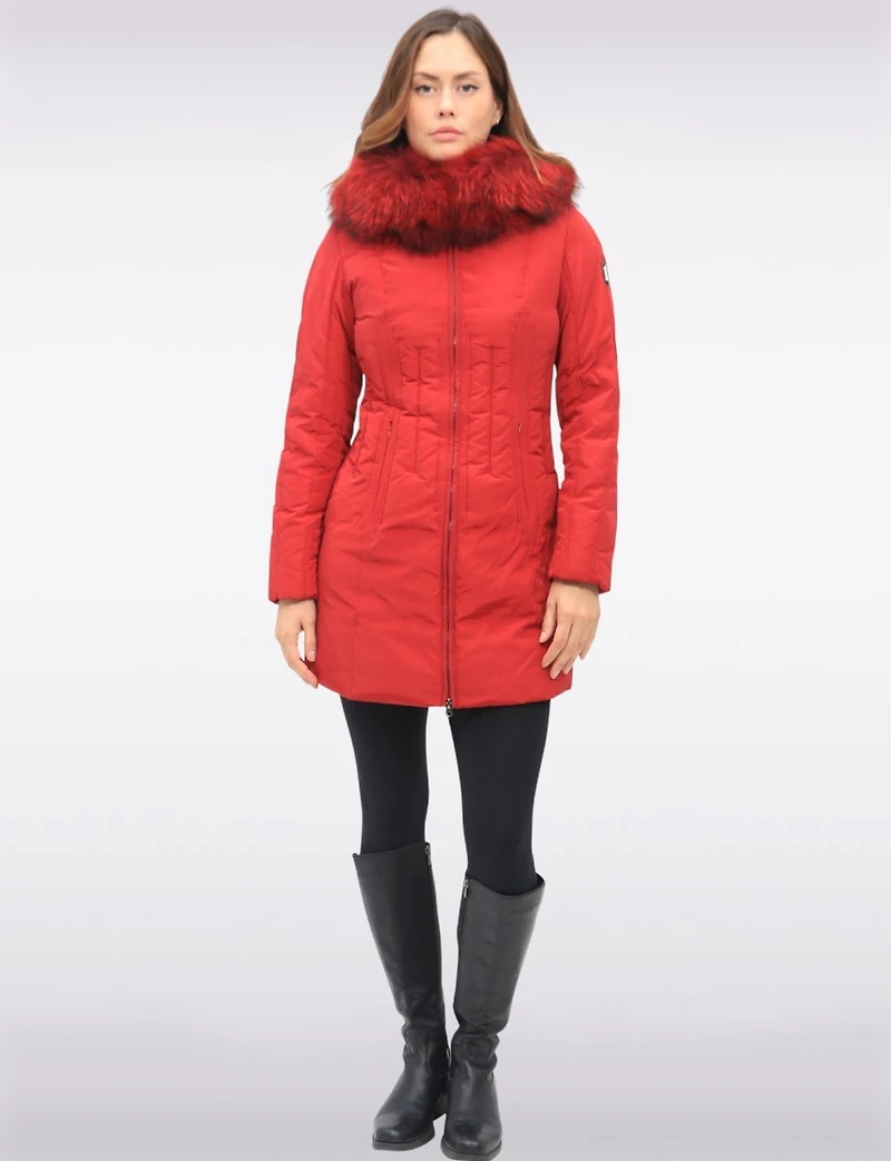 High Collar Polyloft® Hooded Puffer with Detachable Genuine Fur Trim by Sokos