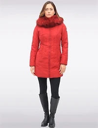 High Collar Polyloft® Hooded Puffer with Detachable Genuine Fur Trim by Sokos