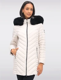 Elodie Lightweight Braided Quilted Jacket with Genuine Fur Trim Hood by Sokos