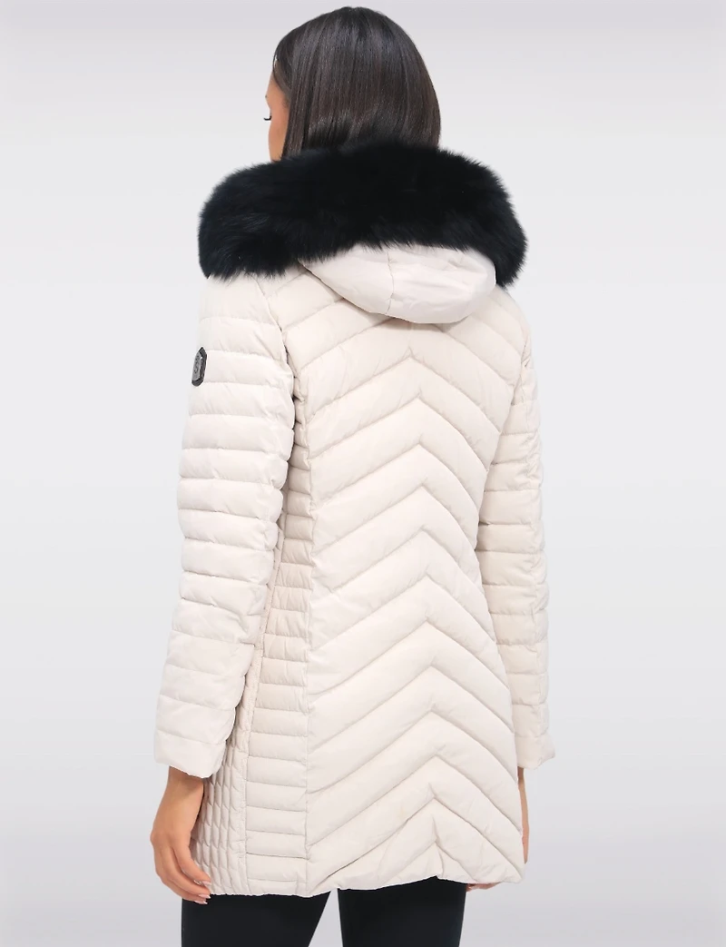Elodie Lightweight Braided Quilted Jacket with Genuine Fur Trim Hood by Sokos