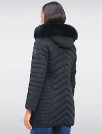 Elodie Lightweight Braided Quilted Jacket with Genuine Fur Trim Hood by Sokos