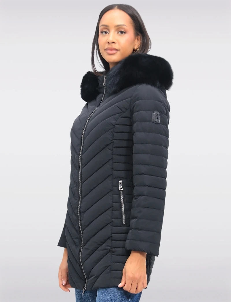 Elodie Lightweight Braided Quilted Jacket with Genuine Fur Trim Hood by Sokos