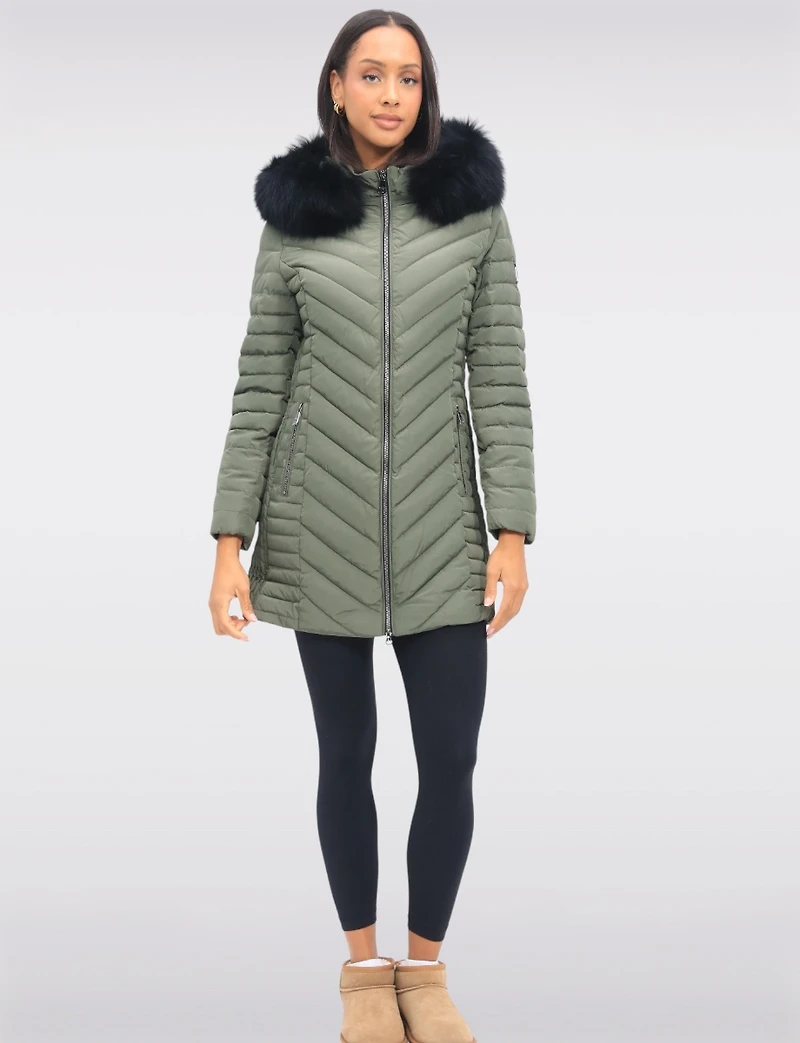 Elodie Lightweight Braided Quilted Jacket with Genuine Fur Trim Hood by Sokos