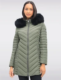 Elodie Lightweight Braided Quilted Jacket with Genuine Fur Trim Hood by Sokos