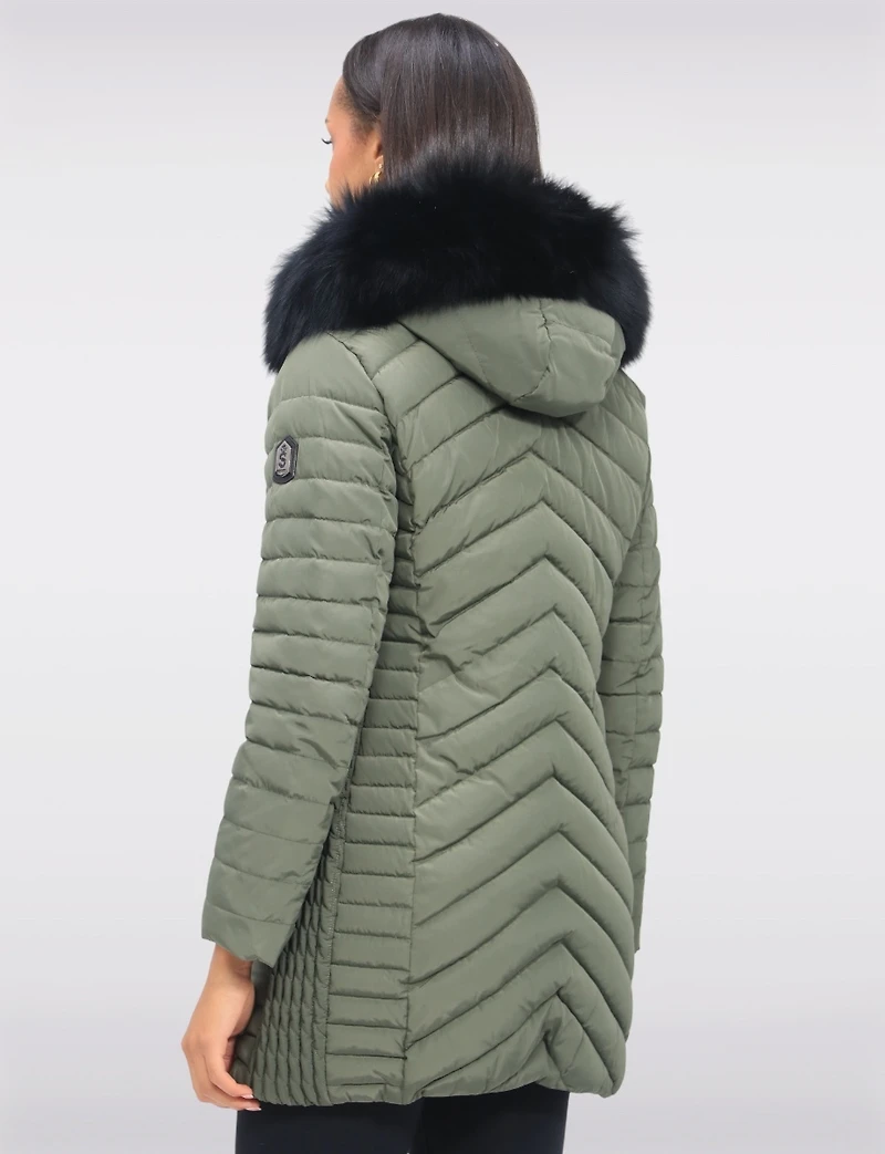 Elodie Lightweight Braided Quilted Jacket with Genuine Fur Trim Hood by Sokos