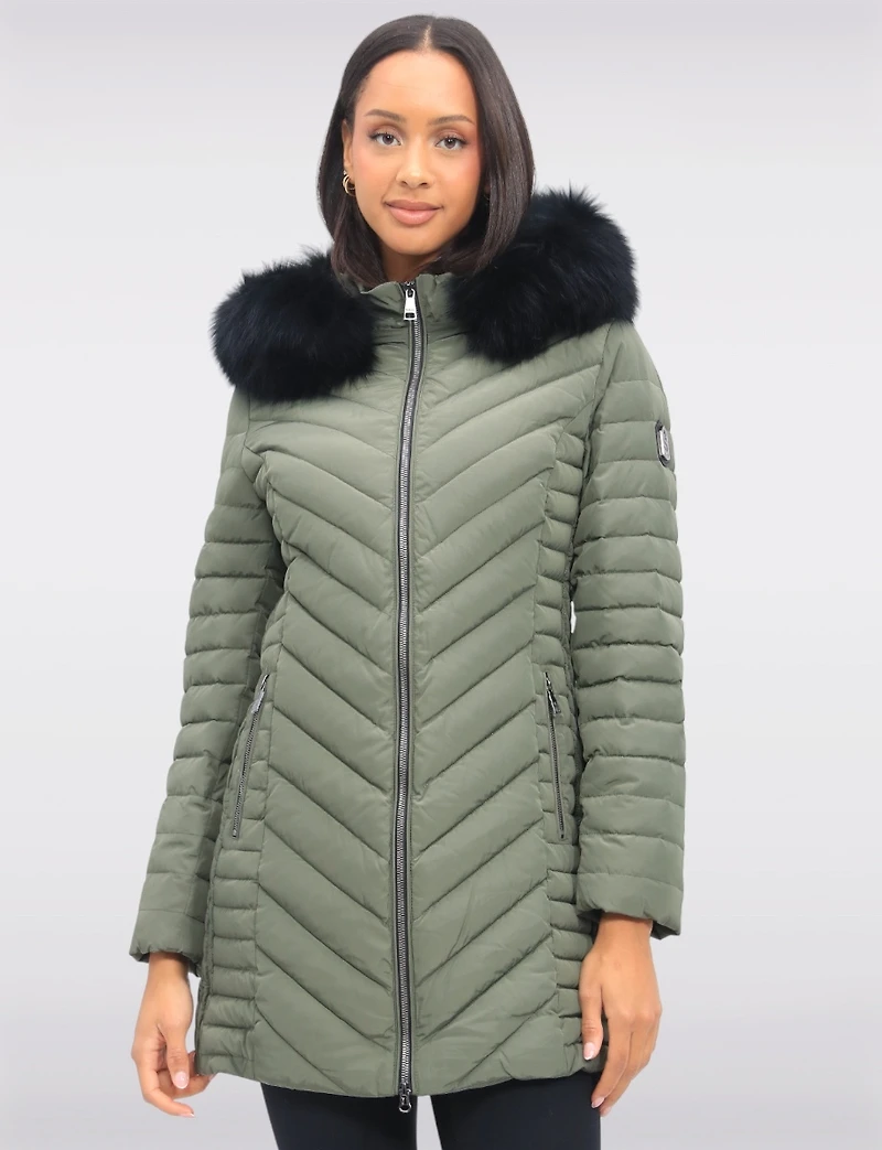 Elodie Lightweight Braided Quilted Jacket with Genuine Fur Trim Hood by Sokos