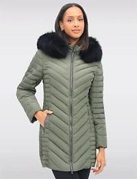 Elodie Lightweight Braided Quilted Jacket with Genuine Fur Trim Hood by Sokos
