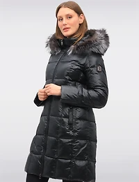 Beatrice Shiny Ciré Quilted Puffer Coat with Genuine Fur Trim Hood by Sokos
