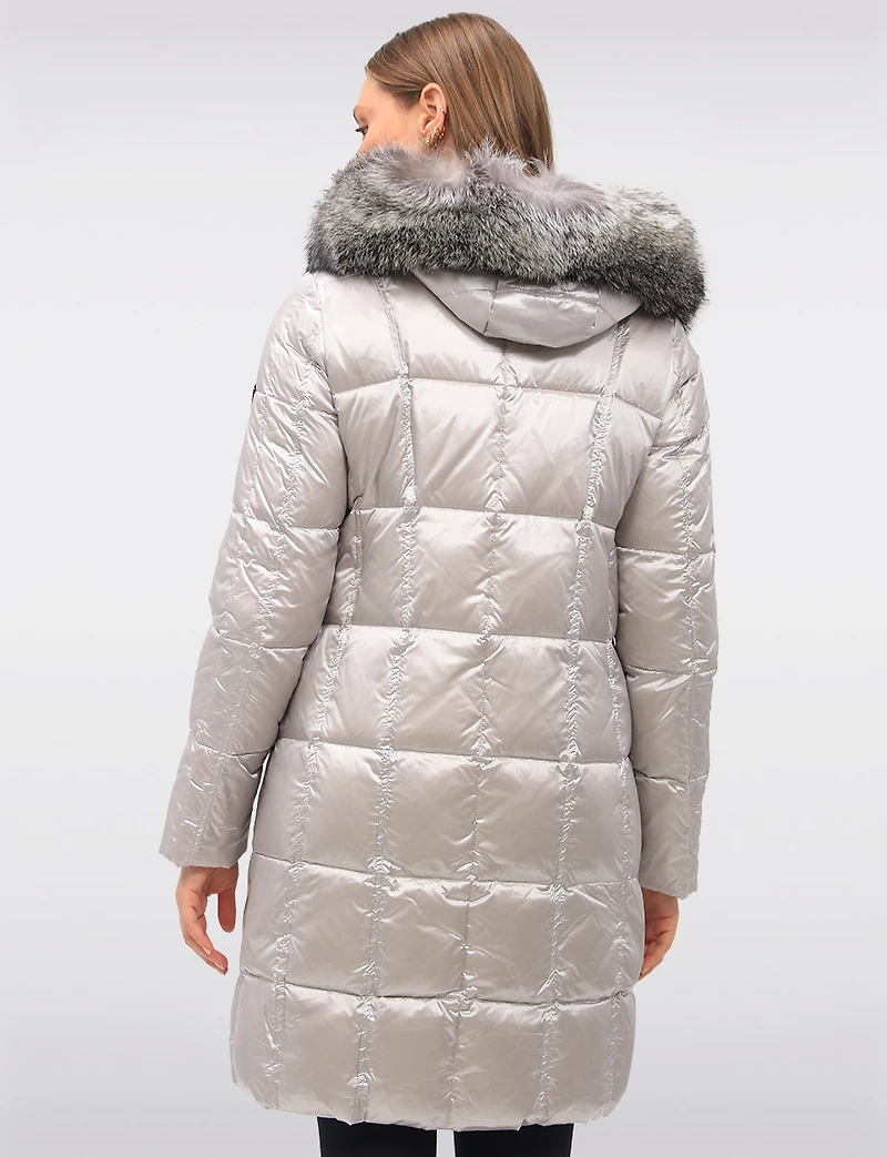 Beatrice Shiny Ciré Quilted Puffer Coat with Genuine Fur Trim Hood by Sokos