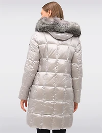 Beatrice Shiny Ciré Quilted Puffer Coat with Genuine Fur Trim Hood by Sokos