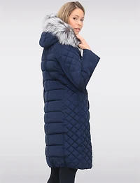 Daphne Mid-length Straight Cut Quilted Coat with Genuine Fur Trim Hood by Sokos