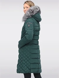 Daphne Mid-length Straight Cut Quilted Coat with Genuine Fur Trim Hood by Sokos