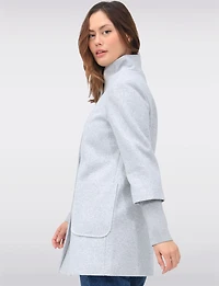 Loose Cut Wool Blend Twill Single Breasted Coat with Chic Knit Cuffs by Saki