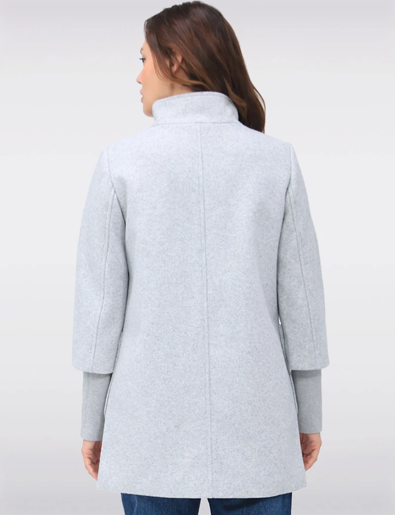 Loose Cut Wool Blend Twill Single Breasted Coat with Chic Knit Cuffs by Saki
