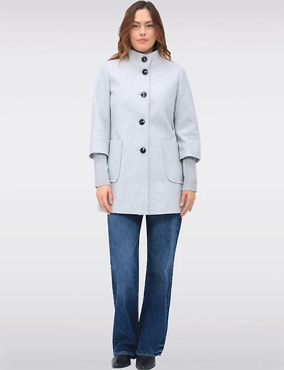 Loose Cut Wool Blend Twill Single Breasted Coat with Chic Knit Cuffs by Saki