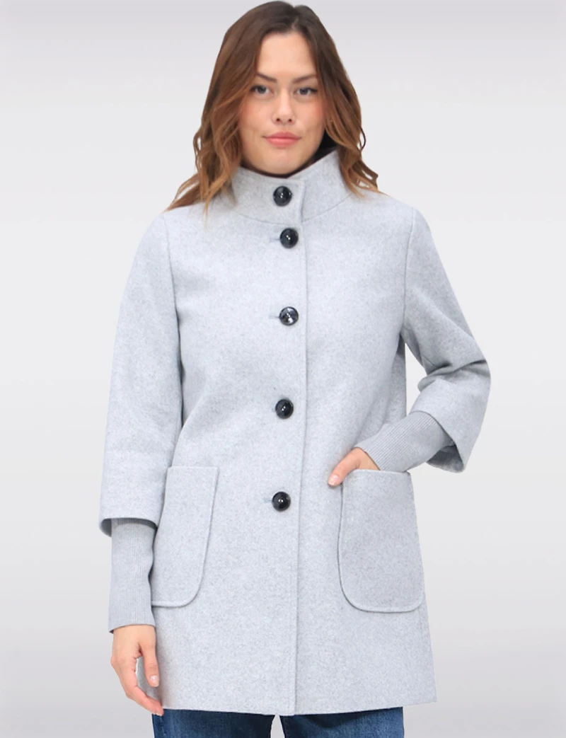 Loose Cut Wool Blend Twill Single Breasted Coat with Chic Knit Cuffs by Saki