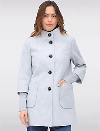 Loose Cut Wool Blend Twill Single Breasted Coat with Chic Knit Cuffs by Saki