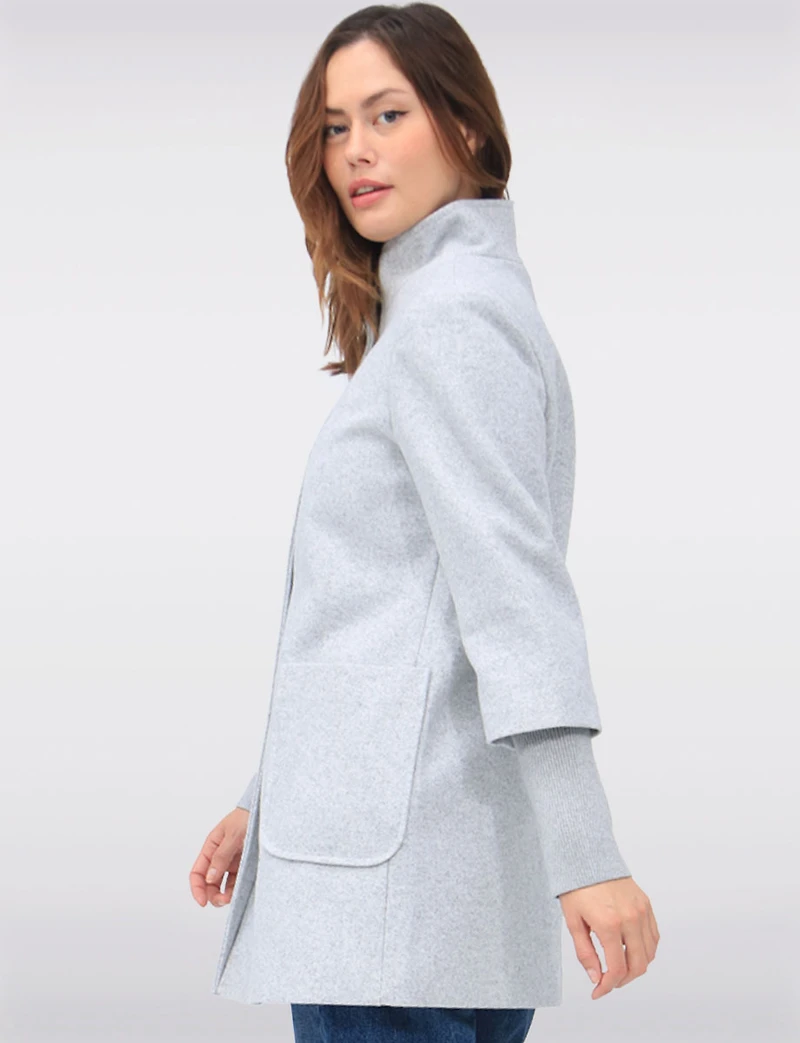 Loose Cut Wool Blend Twill Single Breasted Coat with Chic Knit Cuffs by Saki