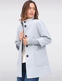 Loose Cut Wool Blend Twill Single Breasted Coat with Chic Knit Cuffs by Saki