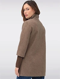 Loose Cut Wool Blend Twill Single Breasted Coat with Chic Knit Cuffs by Saki
