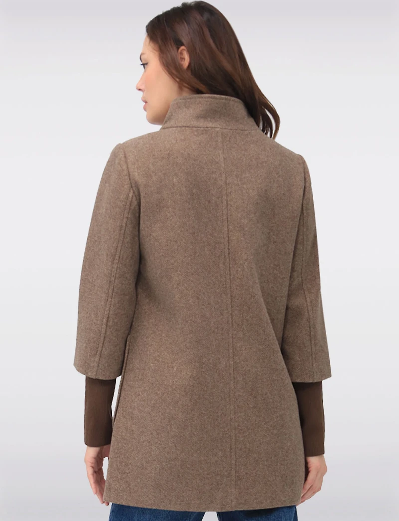 Loose Cut Wool Blend Twill Single Breasted Coat with Chic Knit Cuffs by Saki