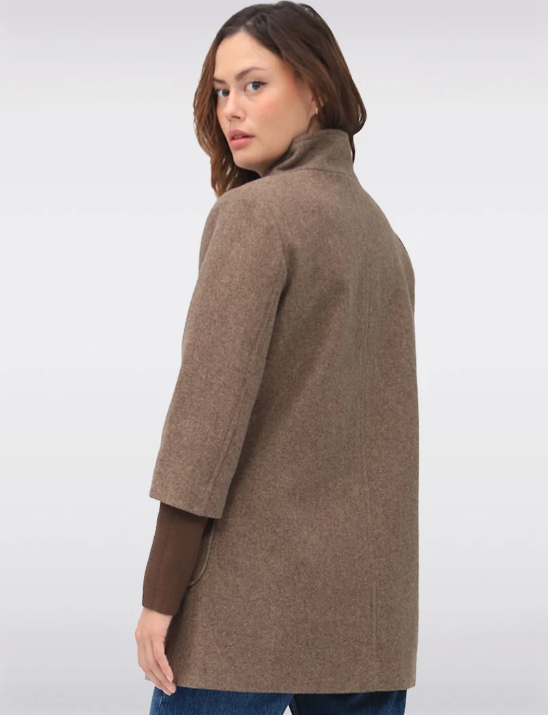 Loose Cut Wool Blend Twill Single Breasted Coat with Chic Knit Cuffs by Saki