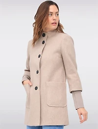 Loose Cut Wool Blend Twill Single Breasted Coat with Chic Knit Cuffs by Saki