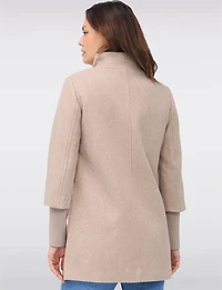 Loose Cut Wool Blend Twill Single Breasted Coat with Chic Knit Cuffs by Saki