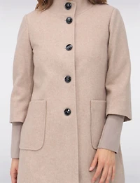 Loose Cut Wool Blend Twill Single Breasted Coat with Chic Knit Cuffs by Saki